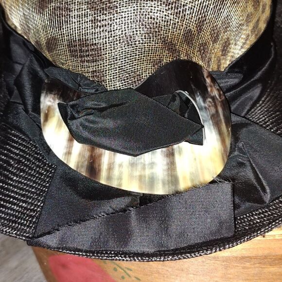 Vintage Marjorie Lee Wool black and animal print  wide brim hat   EUC main image 6